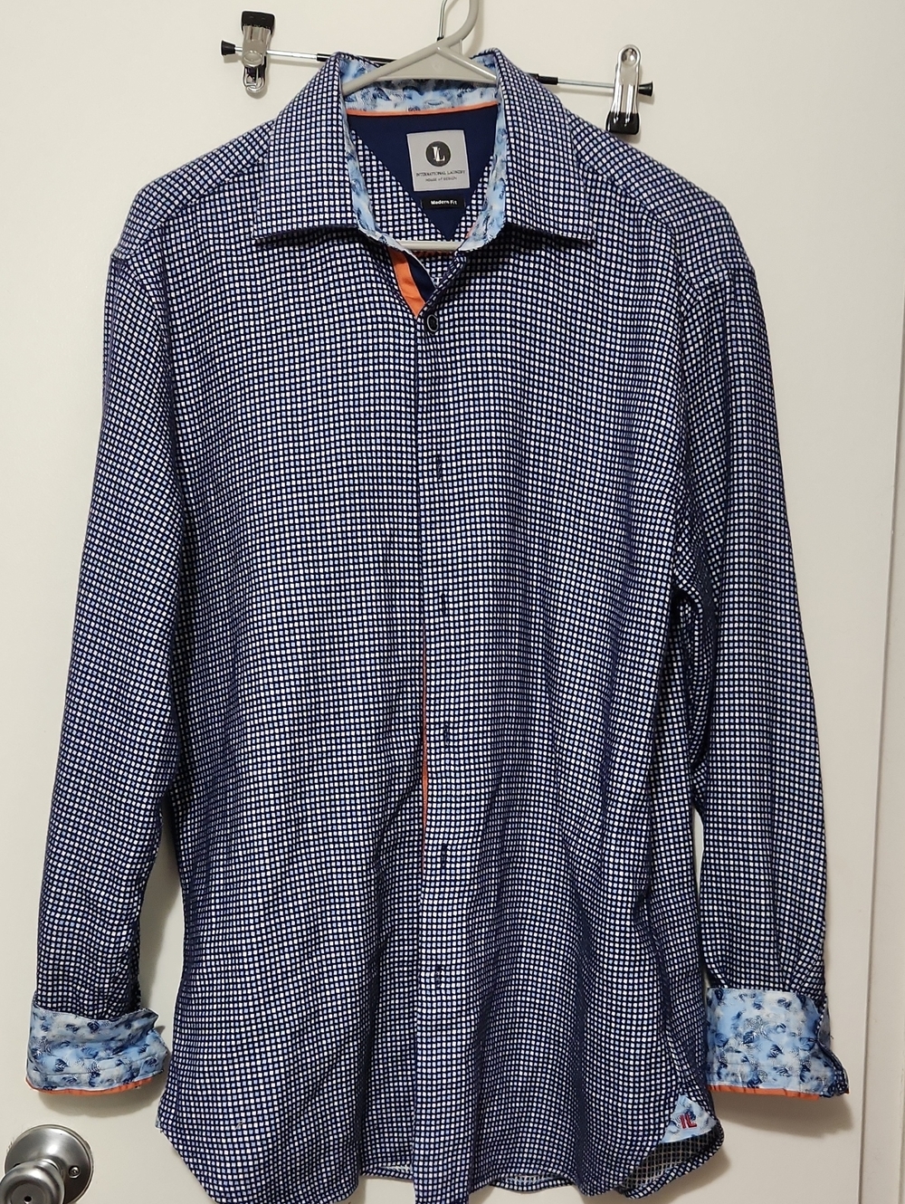 International Laundry Modern Fit Blue Patterned Shirt Sz M Cotton